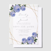 Elegant Gold Glitter Geometric Blue Wedding ベラム紙招待状 (オフセット)