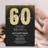 Elegant Gold Glitter "Hello 60" Birthday  招待状