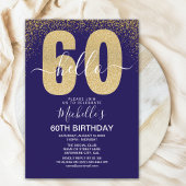 Elegant Gold Glitter "Hello 60" Birthday  招待状