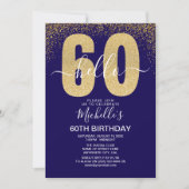 Elegant Gold Glitter "Hello 60" Birthday  招待状 (正面)