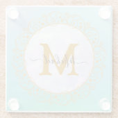 Elegant Gold Glitter Initial & Name ガラスコースター (裏面)