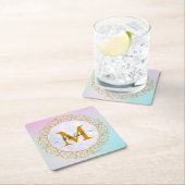 Elegant Gold Glitter Initial & Name スクエアペーパーコースター (インサイチュ)