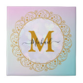 Elegant Gold Glitter Initial & Name タイル (正面)