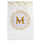 Elegant Gold Glitter Initial & Name ミディアムペーパーバッグ (裏面)
