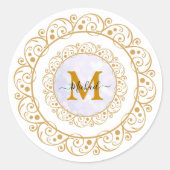 Elegant Gold Glitter Initial & Name ラウンドシール (正面)