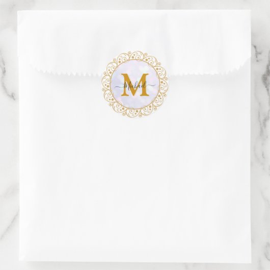 Elegant Gold Glitter Initial & Name ラウンドシール (バッグ)