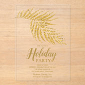 Elegant Gold Glitter Palm Holiday Christmas アクリル招待状 (正面)