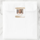 Elegant Gold Glitter Photo Thank You Birthday スクエアシール (バッグ)