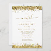 Elegant Gold Glitter Script Christmas Party 招待状 (正面)