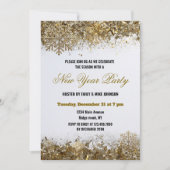 Elegant Gold Glitter Snowflake New Year Party 招待状 (正面)