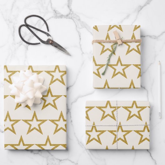 Elegant Gold Glitter Star Wrapping Paper ラッピングペーパーシート (正面)