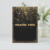 Elegant Gold Glitter Thank You Card | Black & Gold サンキューカード (スタンド正面)
