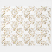 Elegant Gold Glitter Tiger Print White Design フリースブランケット (正面(横))