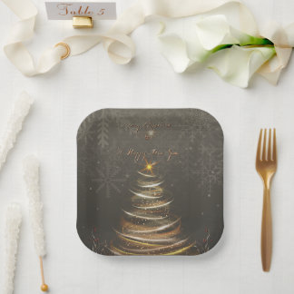  Elegant Gold  glow Christmas Tree ペーパープレート