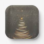  Elegant Gold  glow Christmas Tree ペーパープレート (正面)