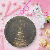  Elegant Gold  glow Christmas Tree ペーパープレート (パーティー)