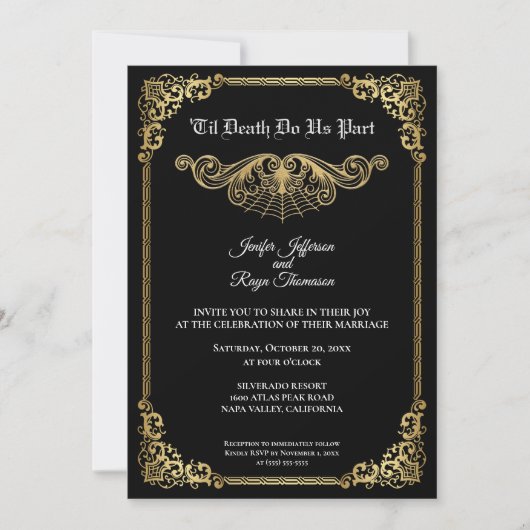 Elegant gold Gothic Halloween wedding Invitation 招待状 (正面)