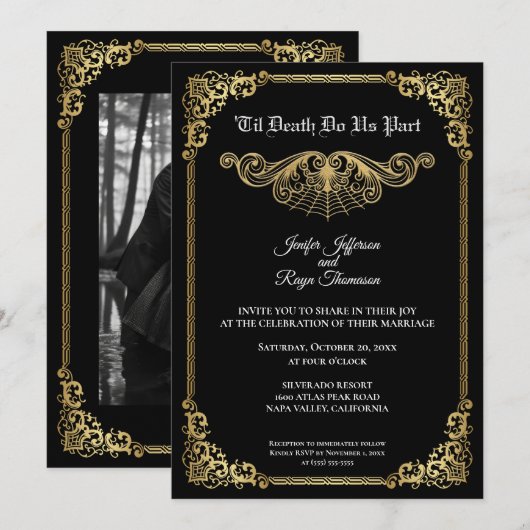 Elegant gold Gothic Halloween wedding Invitation 招待状 (正面/裏面)