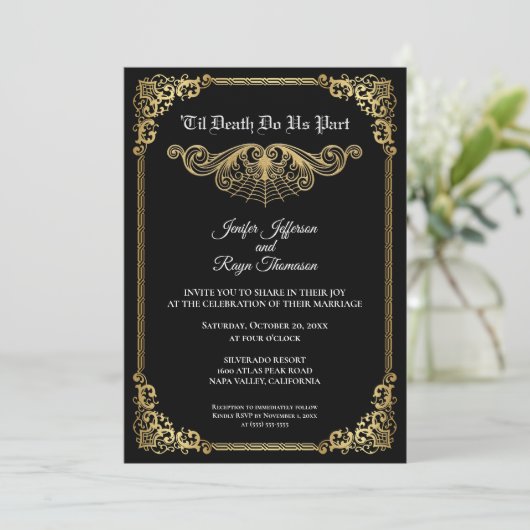 Elegant gold Gothic Halloween wedding Invitation 招待状 (スタンド正面)