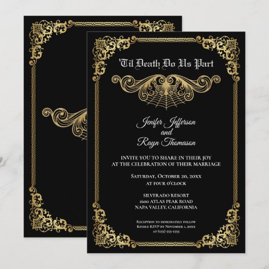 Elegant gold Gothic Halloween wedding Invitation 招待状 (正面/裏面)
