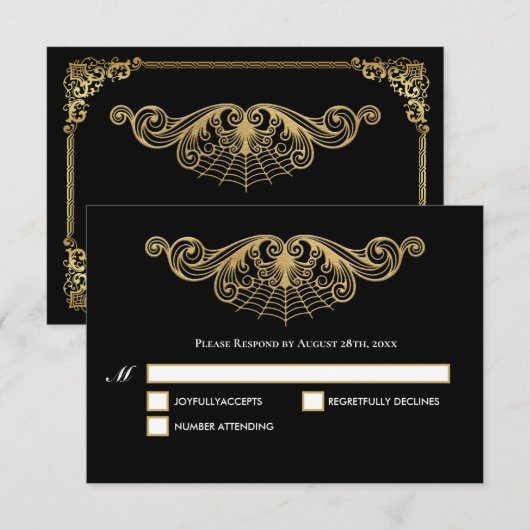 Elegant gold Gothic Halloween Wedding RSVP Card (正面/裏面)