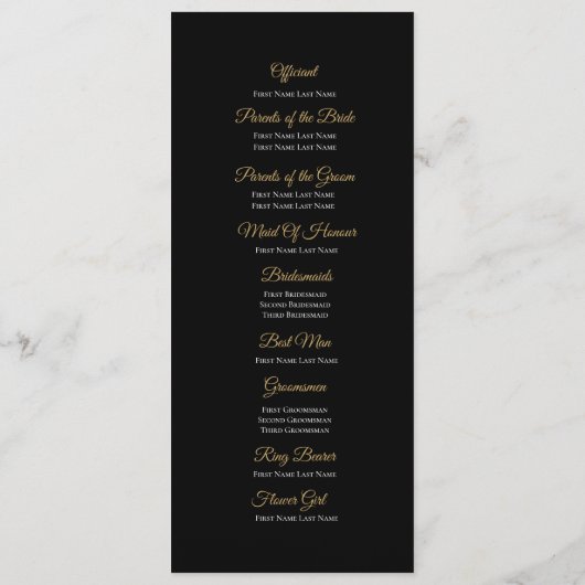 Elegant gold Gothic Wedding Program メニュー (裏面)