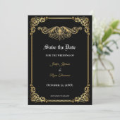 Elegant gold Gothic wedding save the date 案内状 (スタンド正面)
