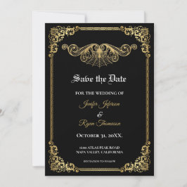 Elegant gold Gothic wedding save the date 案内状