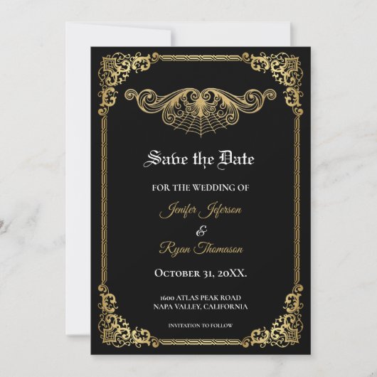 Elegant gold Gothic wedding save the date 案内状 (正面)