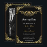 Elegant gold Gothic wedding save the date 案内状<br><div class="desc">This design can be personalized with your information. It may be further customized by choosing the click to "personalize" further option. You may change the text color and style. Please see more of this suite in my store. Contact me at mradamov@gmail.com or with message on zazzle if you wish to...</div>