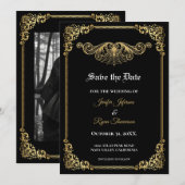 Elegant gold Gothic wedding save the date 案内状 (正面/裏面)