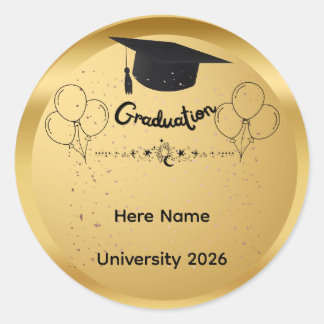 Elegant Gold Graduation Class of 2026 Custom Name ラウンドシール