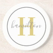 Elegant Gold Gray Round Custom Monogram Initial コースター (正面)