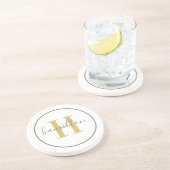 Elegant Gold Gray Round Custom Monogram Initial コースター (側面)