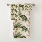 Elegant Gold & Green Botanical Leaf Pattern バスタオルセット (インサイチュ)