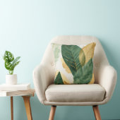 Elegant Gold & Green Botanical Leaves Throw Pillow クッション (椅子)