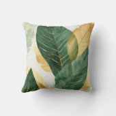 Elegant Gold & Green Botanical Leaves Throw Pillow クッション (裏面)
