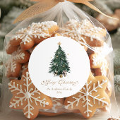 Elegant Gold Green Christmas tree ラウンドシール