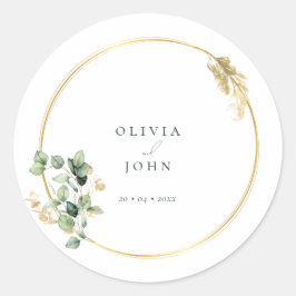 Elegant Gold Green Eucaliptus Wedding  ラウンドシール