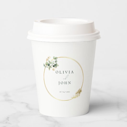 Elegant Gold Green Eucaliptus Wedding  紙コップ (裏面)