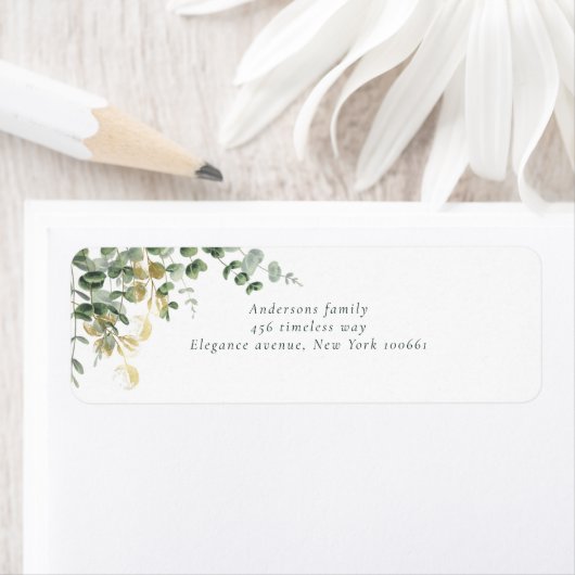 Elegant Gold Green Eucalyptus Wedding ラベル (インサイチュ)
