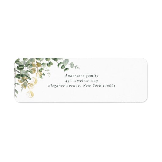 Elegant Gold Green Eucalyptus Wedding ラベル (正面)