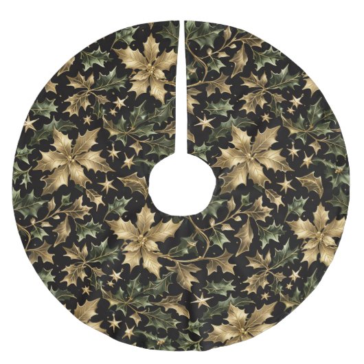 Elegant Gold & Green Foliage Tree Skirt ブラッシュドポリエステルツリースカート (正面)