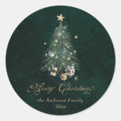 Elegant Gold Green Merry Christmas  ラウンドシール (正面)