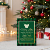 Elegant Gold Green Plaid Merry Little Baby Shower 箔招待状