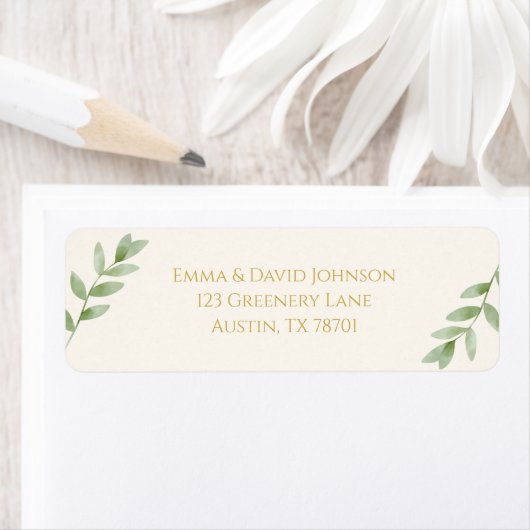 Elegant Gold Greenery Christmas Return Address ラベル (インサイチュ)