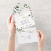 Elegant Gold Greenery Eucalyptus Monogram Wedding オールインワン招待状 (貼ってはがせる)