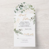 Elegant Gold Greenery Eucalyptus Monogram Wedding オールインワン招待状 (内側)