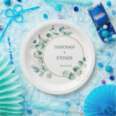 Elegant Gold Greenery Eucalyptus Personalized   ペーパープレート (パーティー)