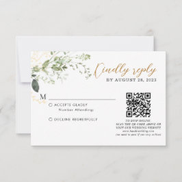 Elegant Gold Greenery Eucalyptus QR Code Wedding  出欠カード